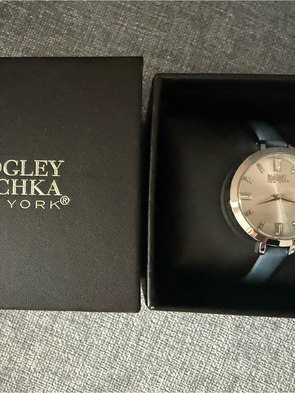 Badgley Mischka Women’s Silver Dial Watch with Blue Leather Strap